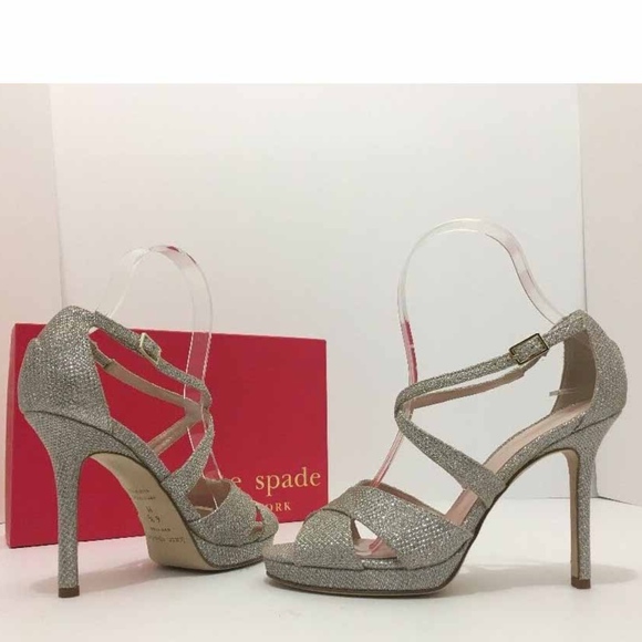 🆕 Kate Spade Silver Glitter Heels Sandals 6 M - Picture 5 of 7